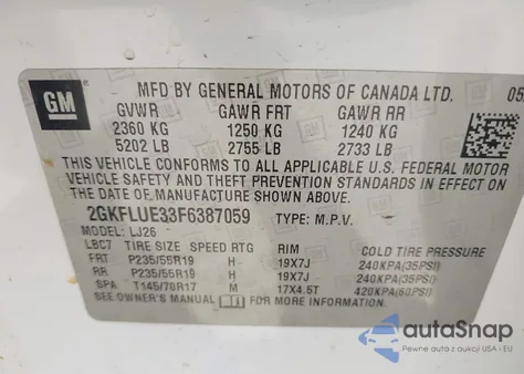 2015 GMC Terrain Denali z USA, uszkodzony, nr VIN 2GKFLUE33F6387059
